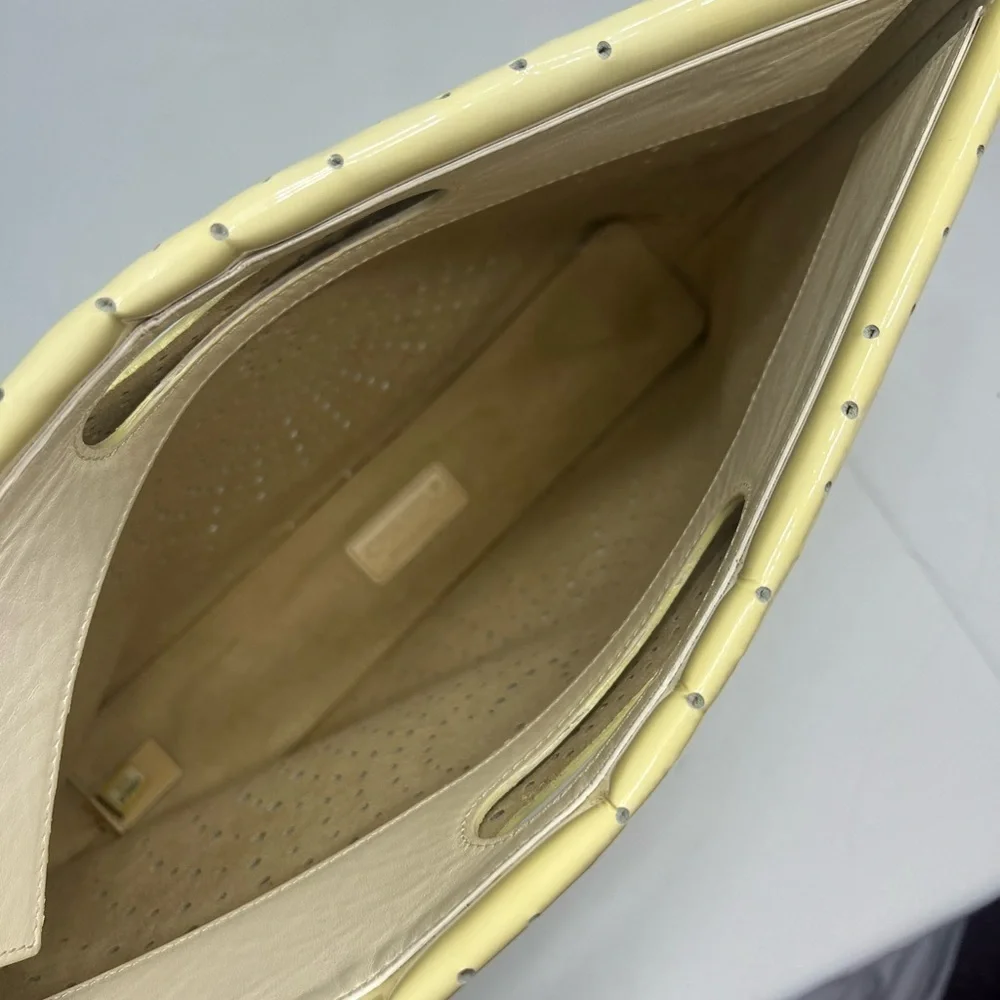 Vintage Chanel Yellow Patent Leather Clutch Perforated CC Logo 03 Karl Lagerfeld